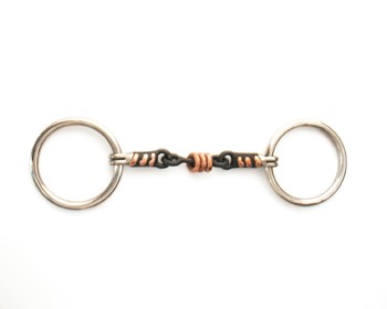horse loose ring bit in black  sweet iron mouth with copper roller link